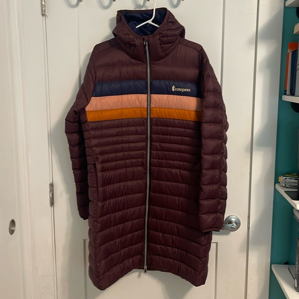Cotopaxi Maroon and Orange Puffer Jacket